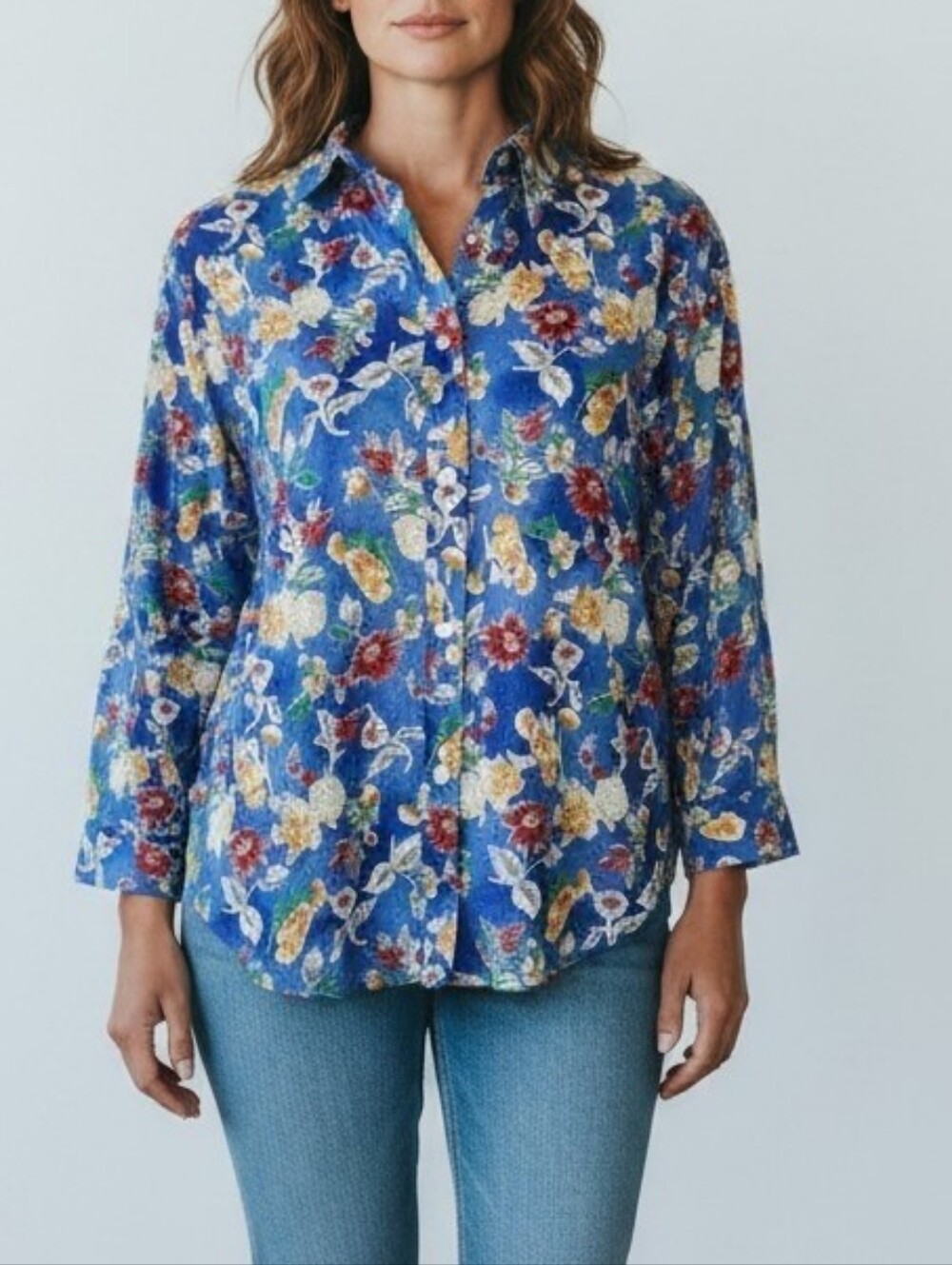 Ralph Lauren Vintage Blue, Red, Yellow Floral Button-Up Long Sleeve Shirt L